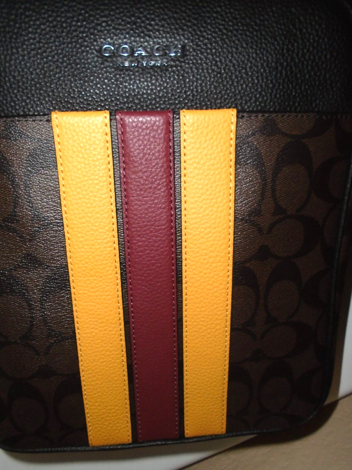 NEW COACH HUDSON VARSITY STRIPE SIGNATURE C COATED CANVAS FLIGHT BAG CB907