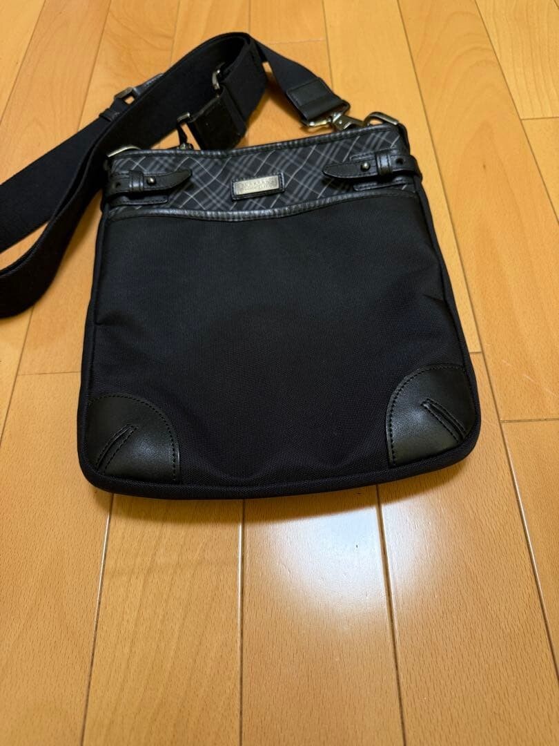 Burberry Black Label Nylon Leather Check Crossbody Shoulder Bag Men Black