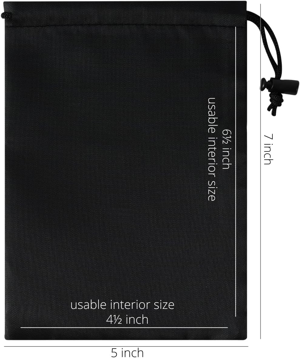 Drawstring Bag with Toggle – Nylon Cinch and Ditty Pouch – Six Pack (Black, 5 X