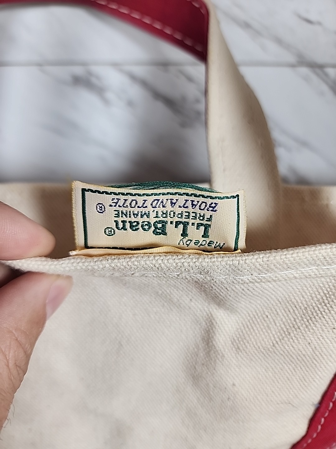 ☆Vintage☆ LL Bean Boat and Tote Bag Large Ivory Red Stiff Canvas Sawtooth Label
