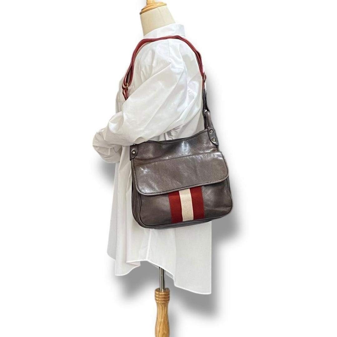 BALLY Shoulder Bag Trainspotting Leather Dark Brown Vintage 25.5×26.5x12cm