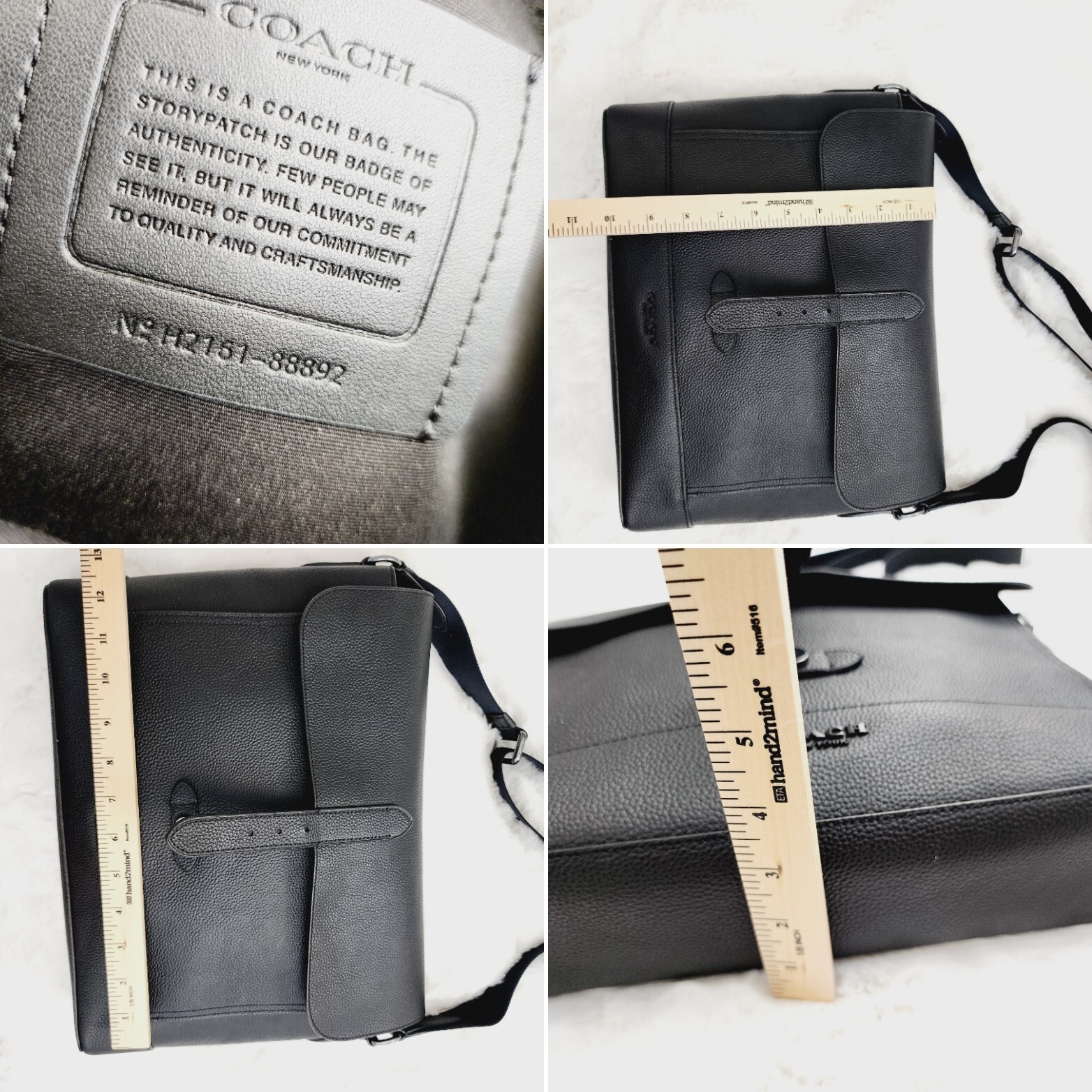 Coach Hudson Messenger Men’s Bag Pebble Leather Black 88892 Unisex Authentic