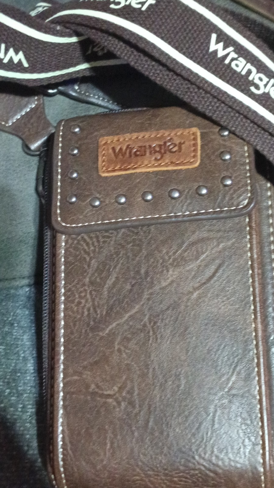 Wrangler Brown Shoulder Bag for Men Zip Closure Studded Flap Adjustable Strap