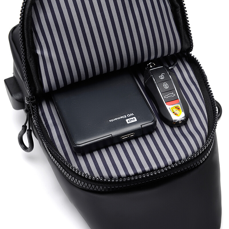Men’s Sling Backpack Waterproof Anti-theft Shoulder Crossbody Bag Chest USB Port