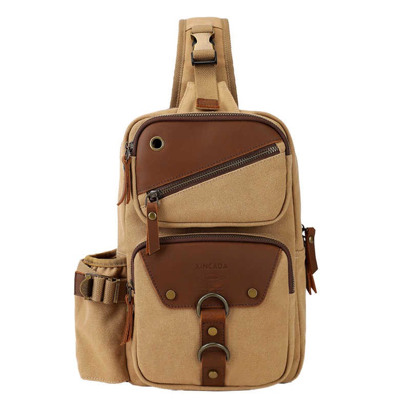 Vintage Canvas Genuine Leather Chest Sling Bag Crossbody Shoulder Backpack