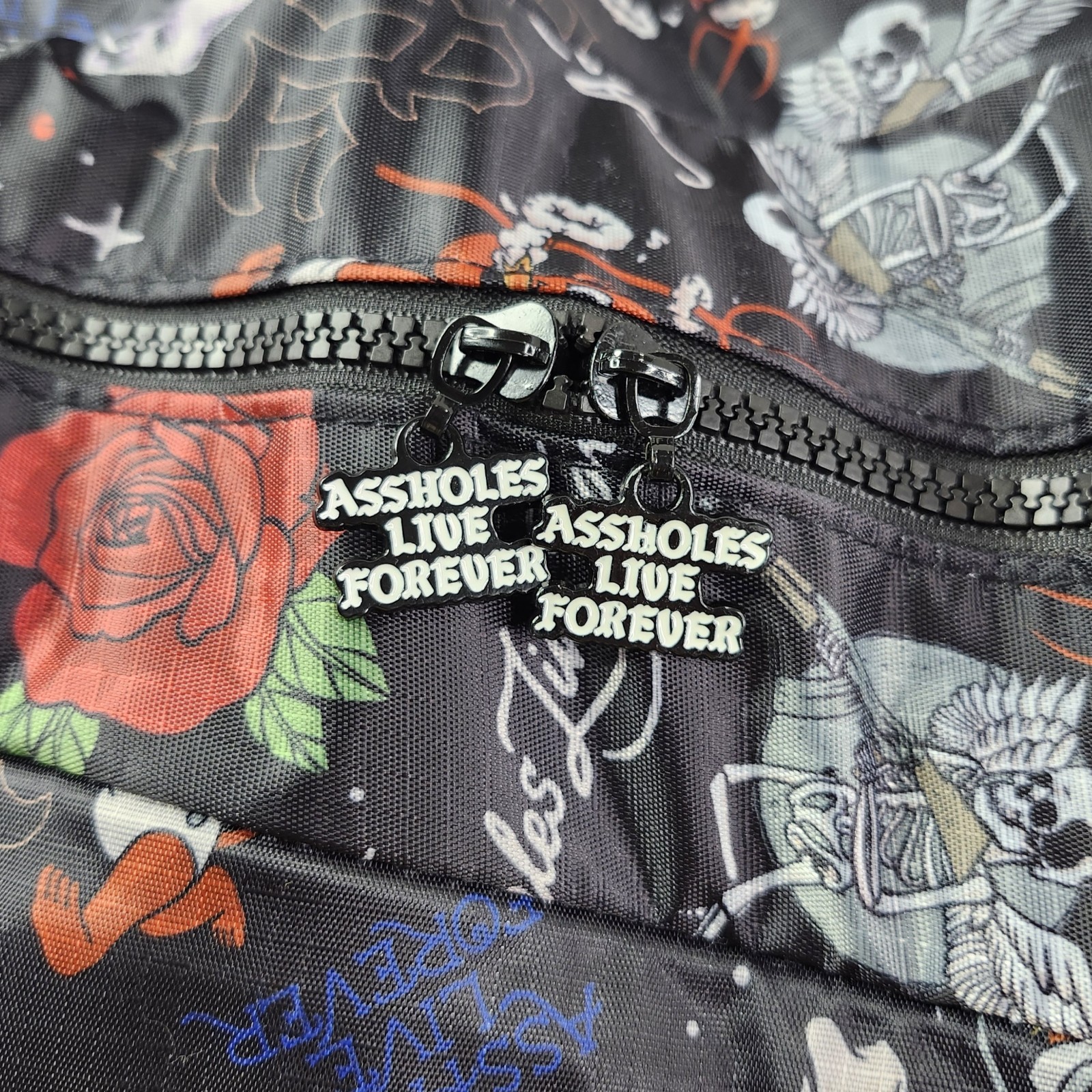 ALF A$sholes Live Forever Emotional Baggage Skull Bottle Strap Duffle Bag Roses