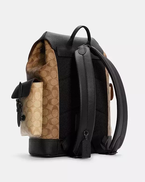 COACH Hudson Backpack In Blocked Signature Canvas C6081 Khaki NEW NWT