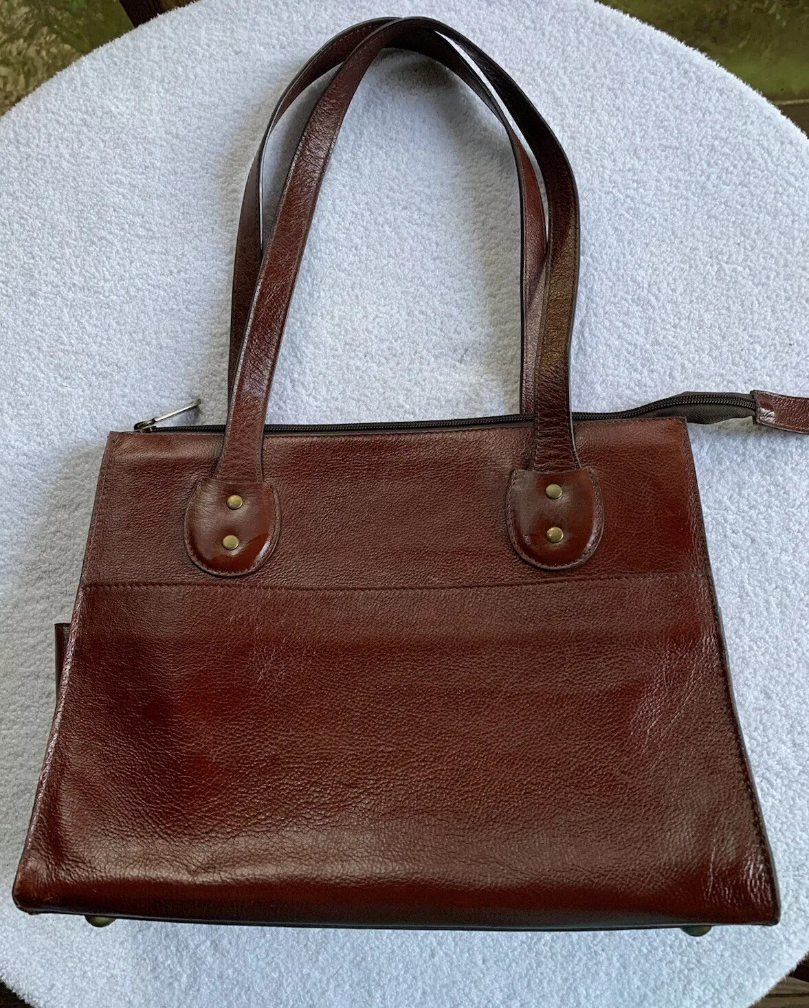Claire Chase Authentic Fine Leather Bag Tote Made in Colombia Burgundy 14 X 11