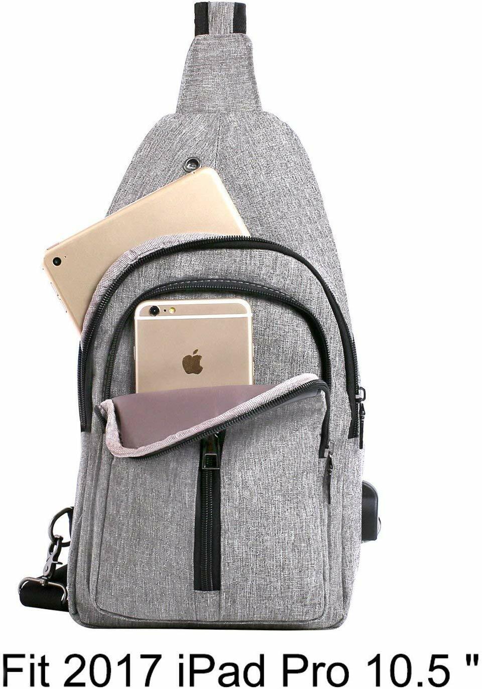 Mens Shoulder Bag Rope Sling Bag Hiking Daypack USB Charging Crossbody Handbag