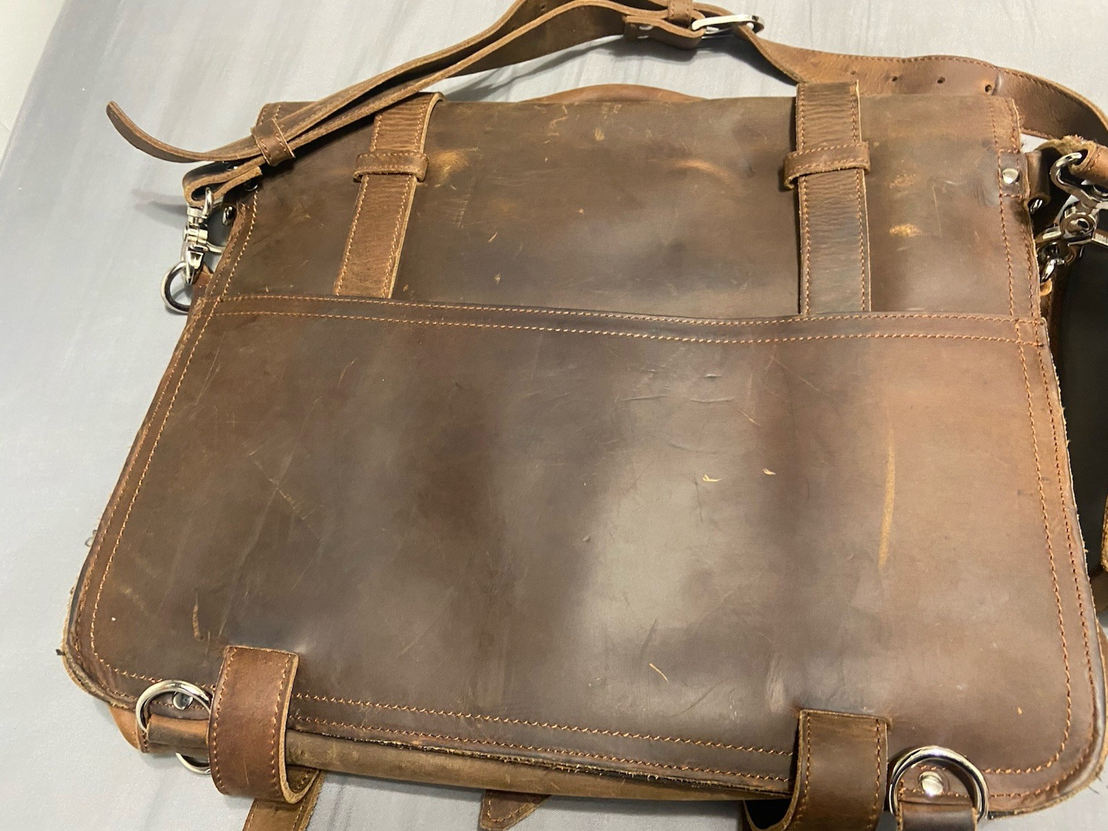Mens Full Grain 16” Thick Leather Expandable Briefcase/ Laptop Bag – Polare