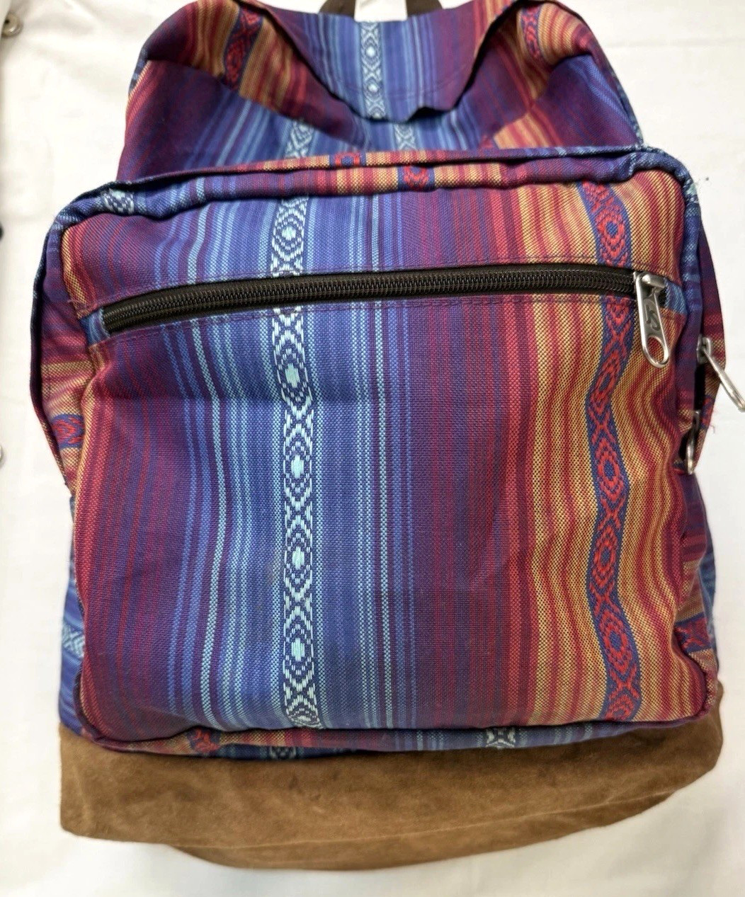 JanSport SuperBreak Backpack Multi-Color Stripe Suede Bottom Vintage Style