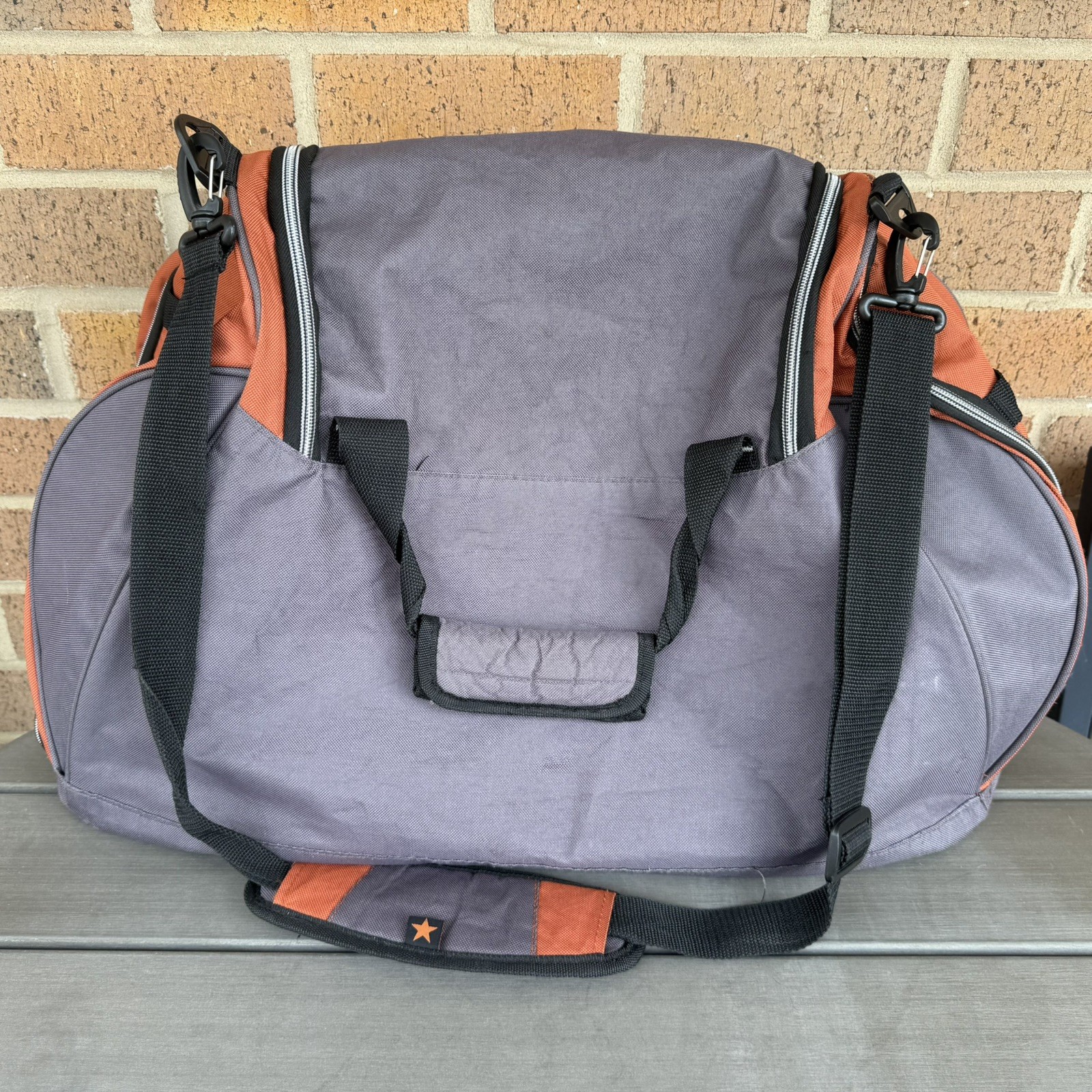 Jeep Gray & Red Orange Duffle Bag With Shoulder Strap & Zipper Closure