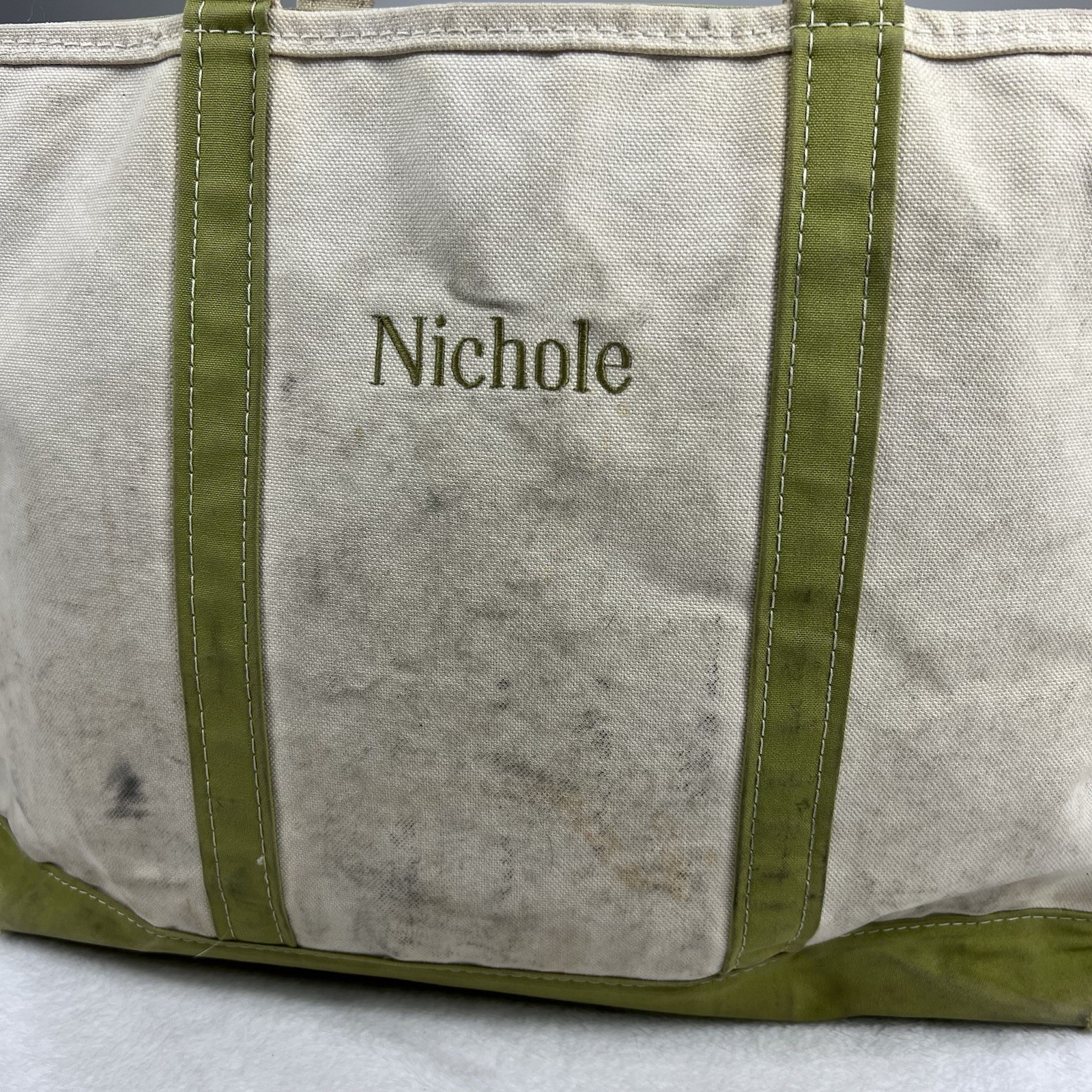 Vintage Distressed LL Bean Large “Nichole” Zipper Top Boat And Tote Canvas Bag