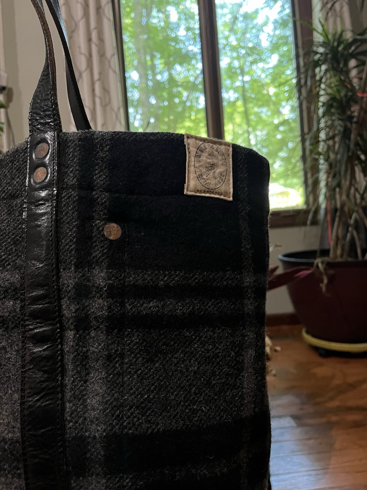 RRL plaid Wool Jumbo Tote Bag Black Made In Italy