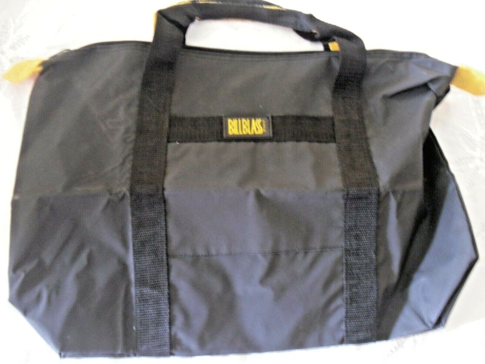 BILL BLASS Black Nylon Gym Overnight Tote Travel Bag w/ Yellow Accents