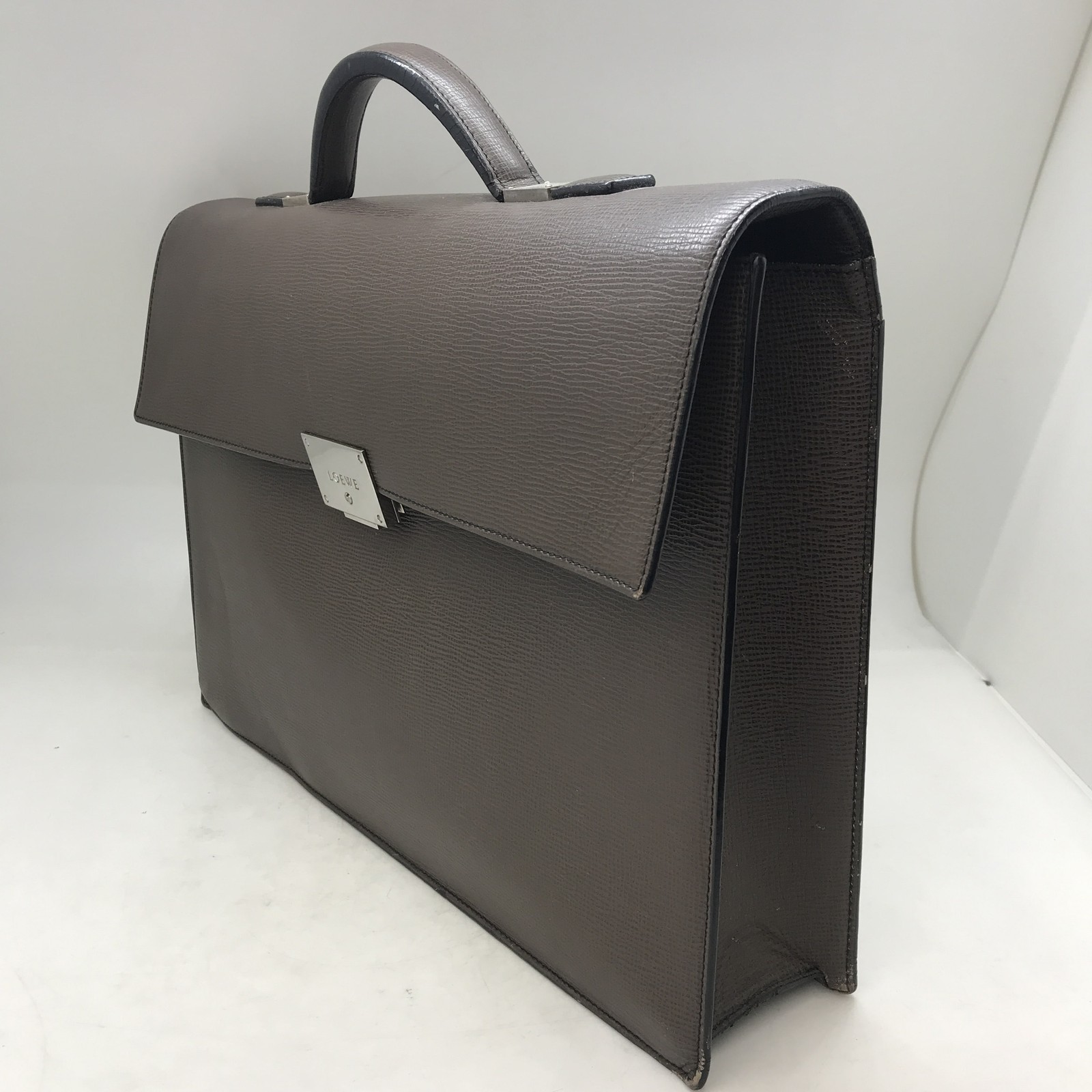 LOEWE Leather Briefcase Brown Business Bag Logo Authentic Men’s From JP