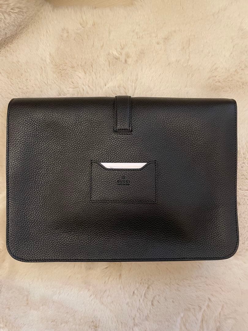 Gucci Web Stripe Medium Clutch Bag Business Case Soft Grain Leather Black 816755
