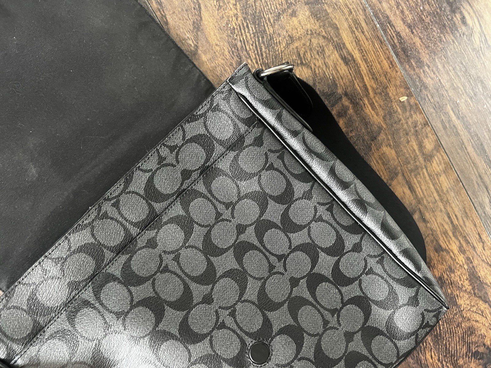 Coach Houston Map Bag Signature Canvas Mens Charcoal Black Messenger Bag