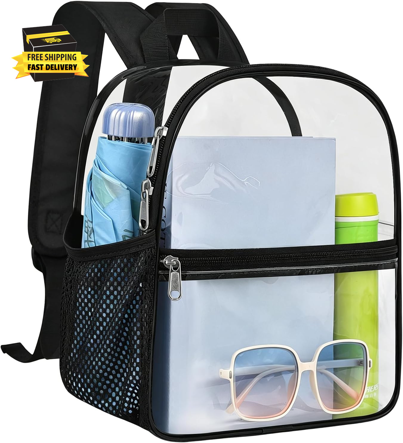 Clear Backpack for Stadium Events, 12X12X6 Small Clear Plastic Bag with Reinforc