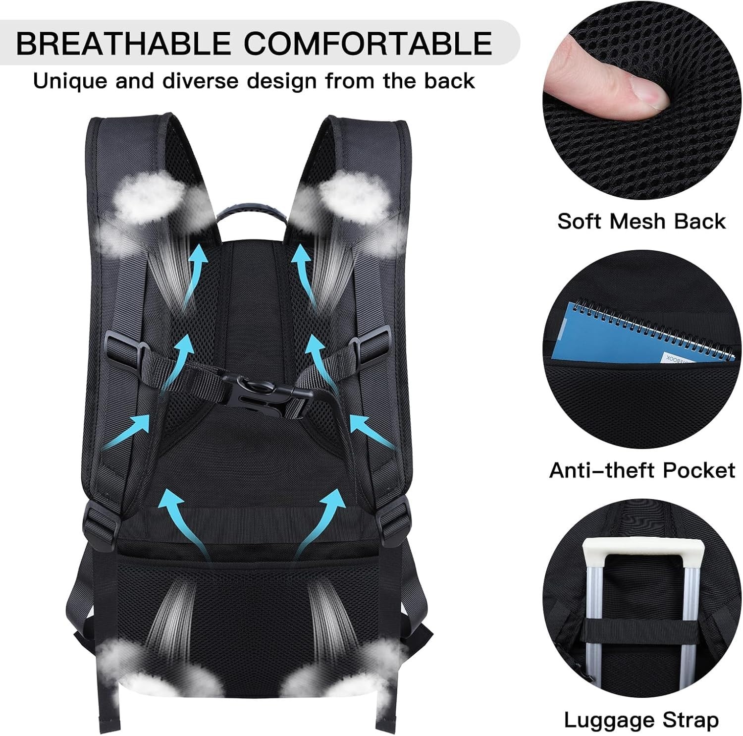 Large 55L Travel Backpack for 18.4″ Laptop, Anti-Theft, Water Resistant, TSA App