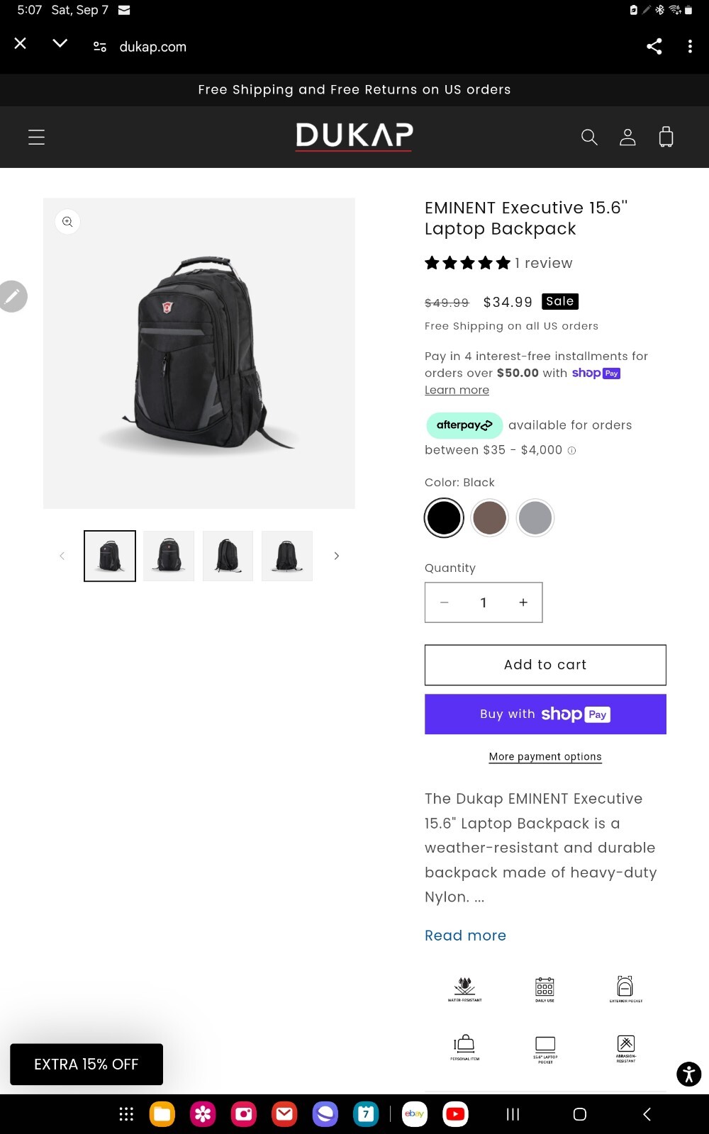 DUKAP EMINENT 18.5 Inch Executive Laptop Backpack Travel Bag with Padded