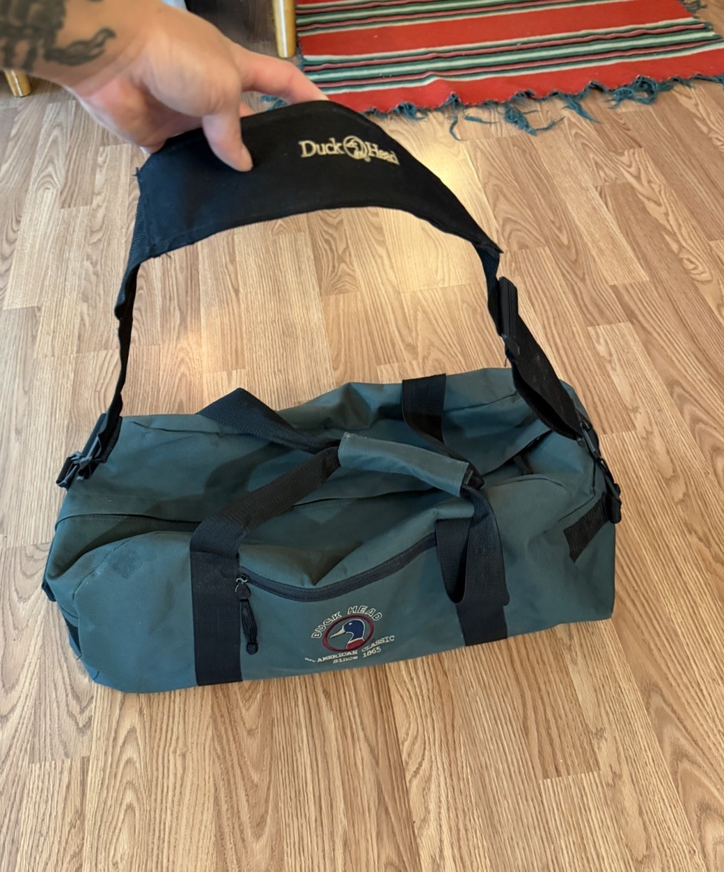 Vintage Forest Green Large Duck Head Canvas Duffle Bag