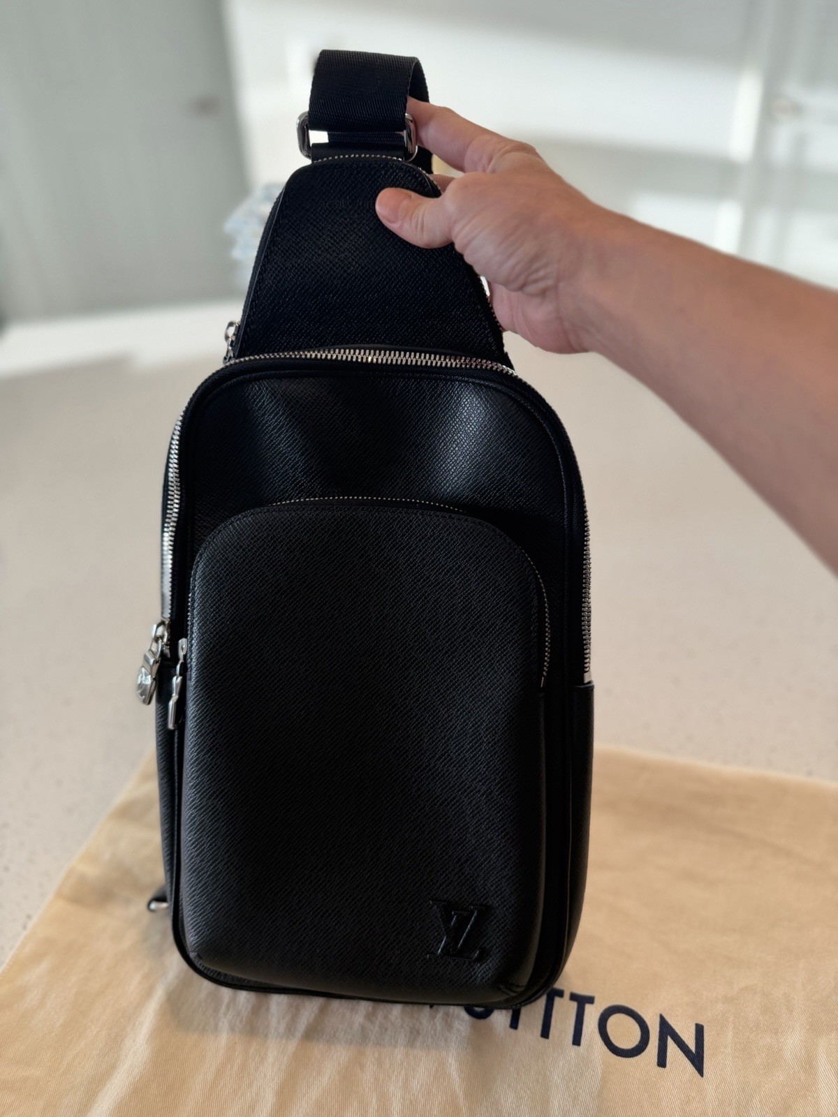 Louis Vuitton Black Crossbody Sling Bag Zip Closure Adjustable Strap Men