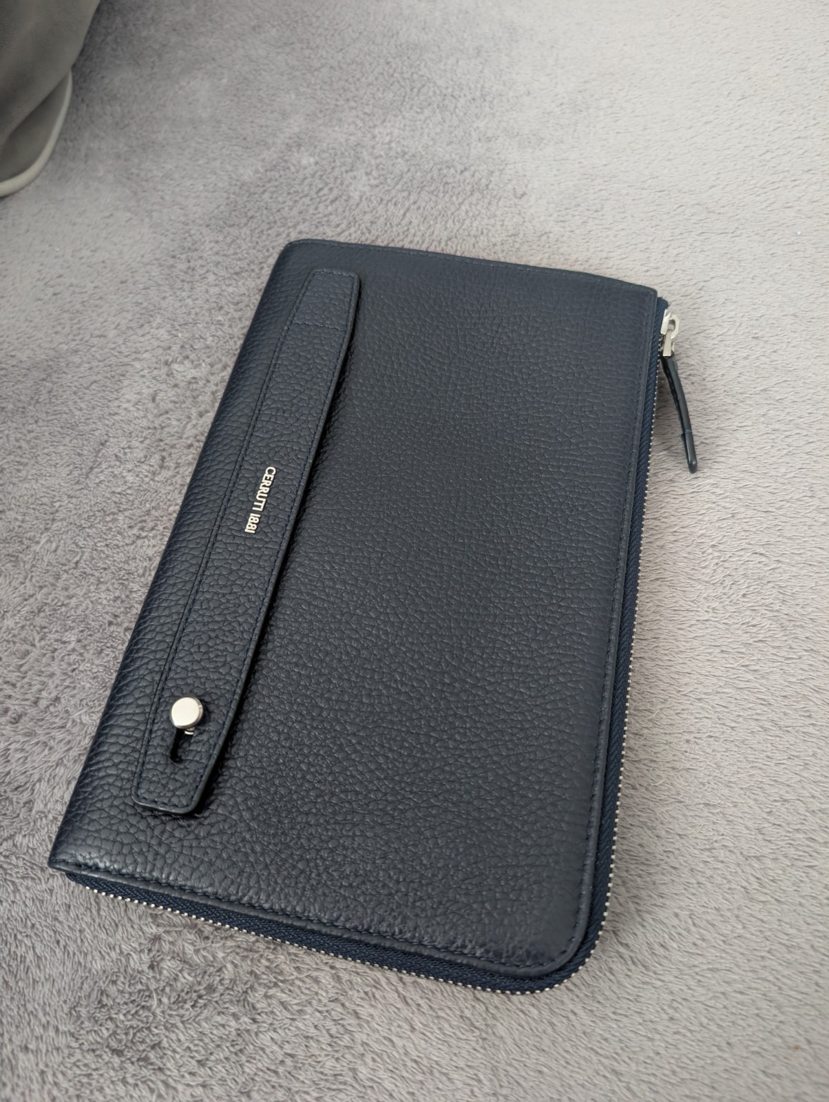 CERRUTI 1881 Navy Blue Leather Long Wallet Zippy Organizer Clutch Mens Bag Purse