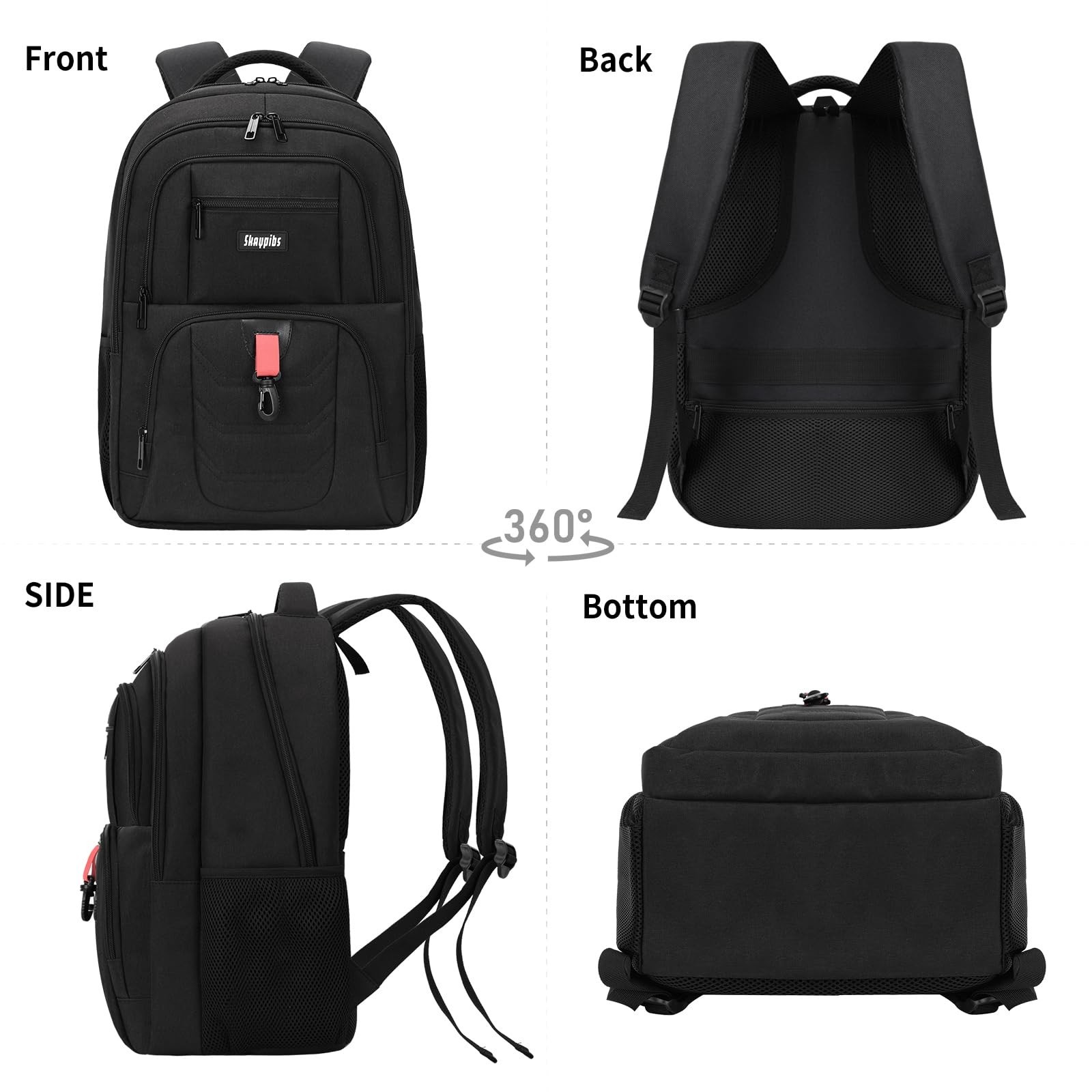 Black Backpack for Men & Women, 15.6″ Laptop Bag, Water-Resistant, School & Trav