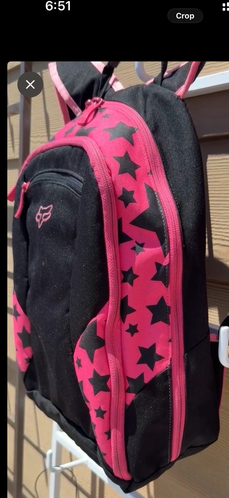 Fox Black & Pink Star Backpack Zip Unisex Padded Pockets Adjustable Straps