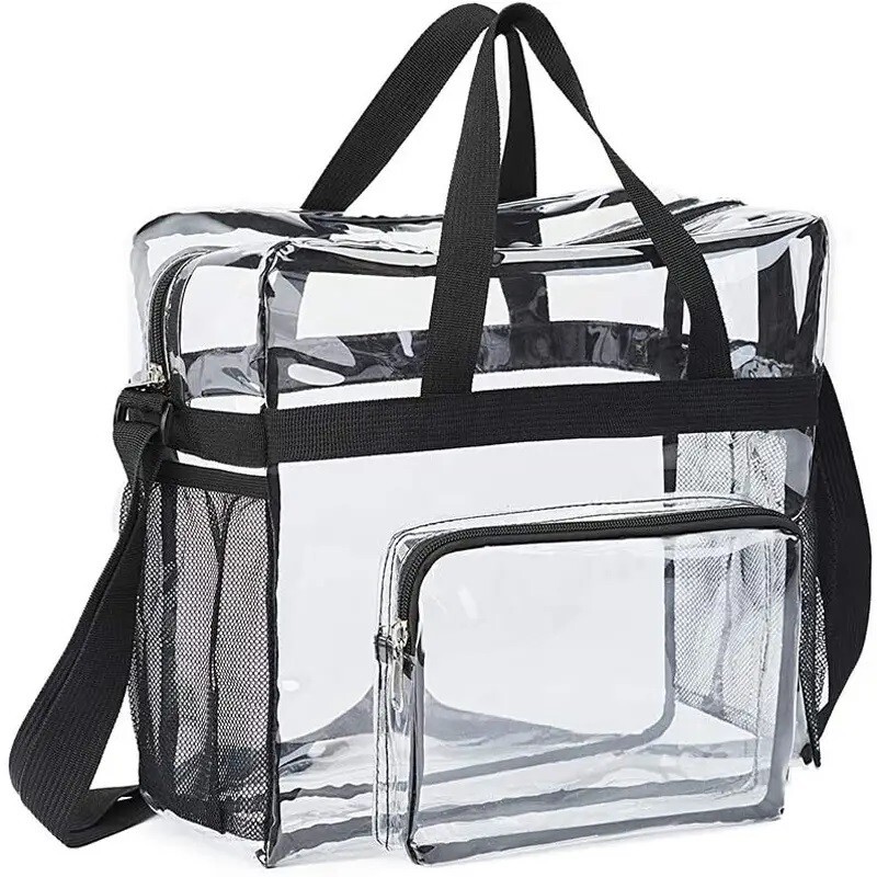Clear Handbags With Side Bottle Pockets and 3pcs Stainless Steel Travel Cutlery
