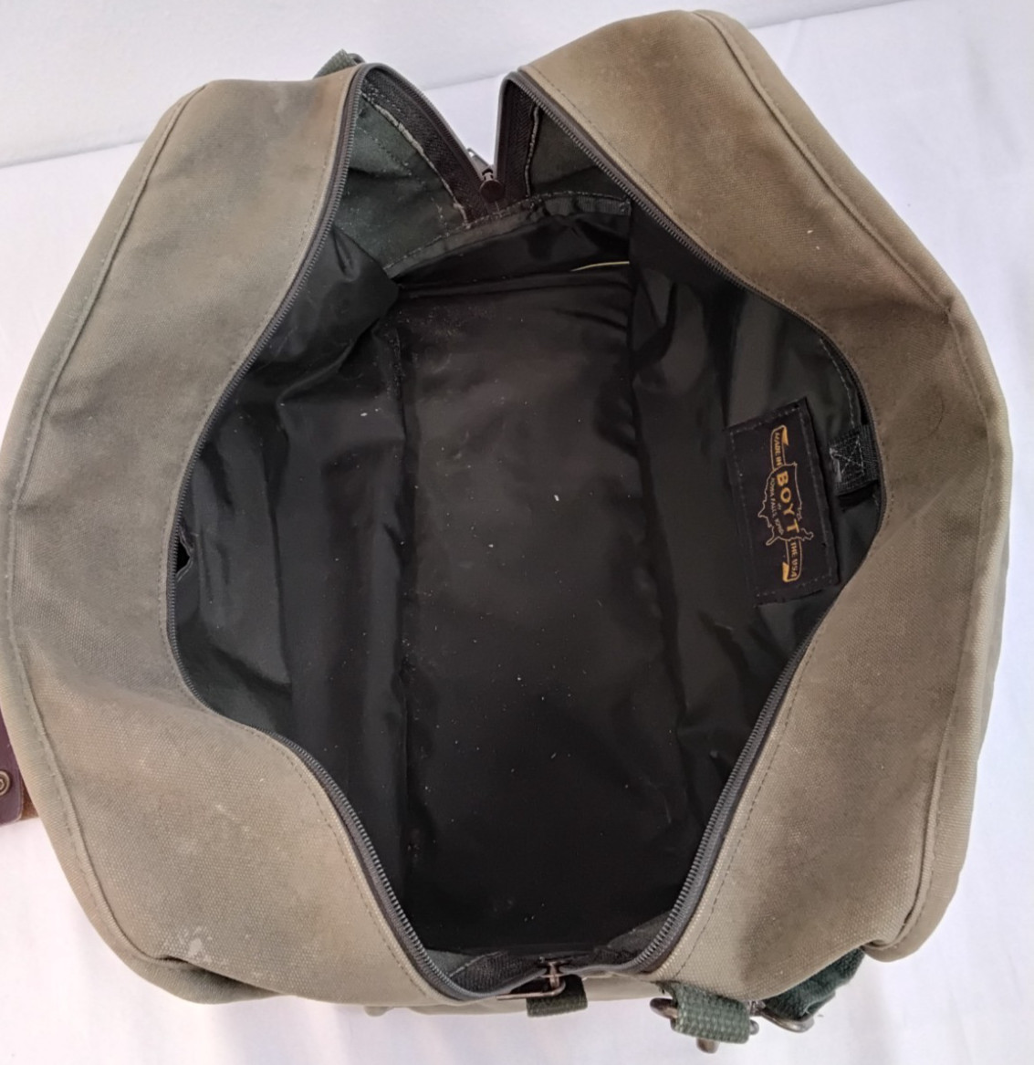 Boyt Duffle Bag Leather & Green Canvas Ducks Unlimited Added #Z4984