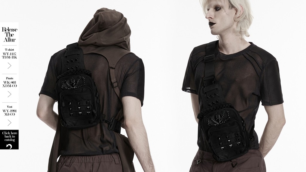 Punk Rave Gothic Steampunk Skull Crossbody Bag With Studded Strap & Multi-Pocket