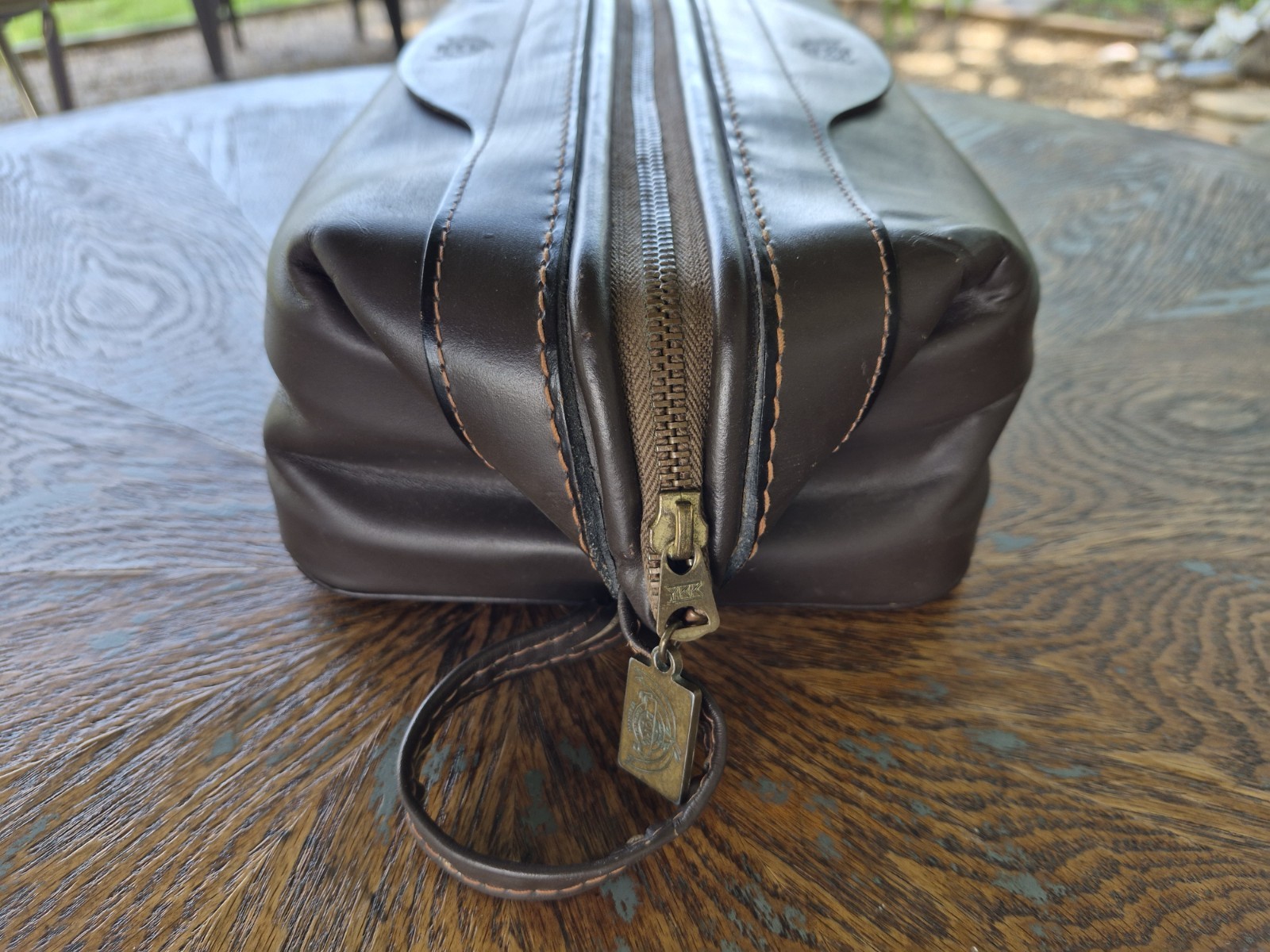 Vintage Buxton Leather Dopp Kit Dark Brown Shaving Toiletry Travel Bag