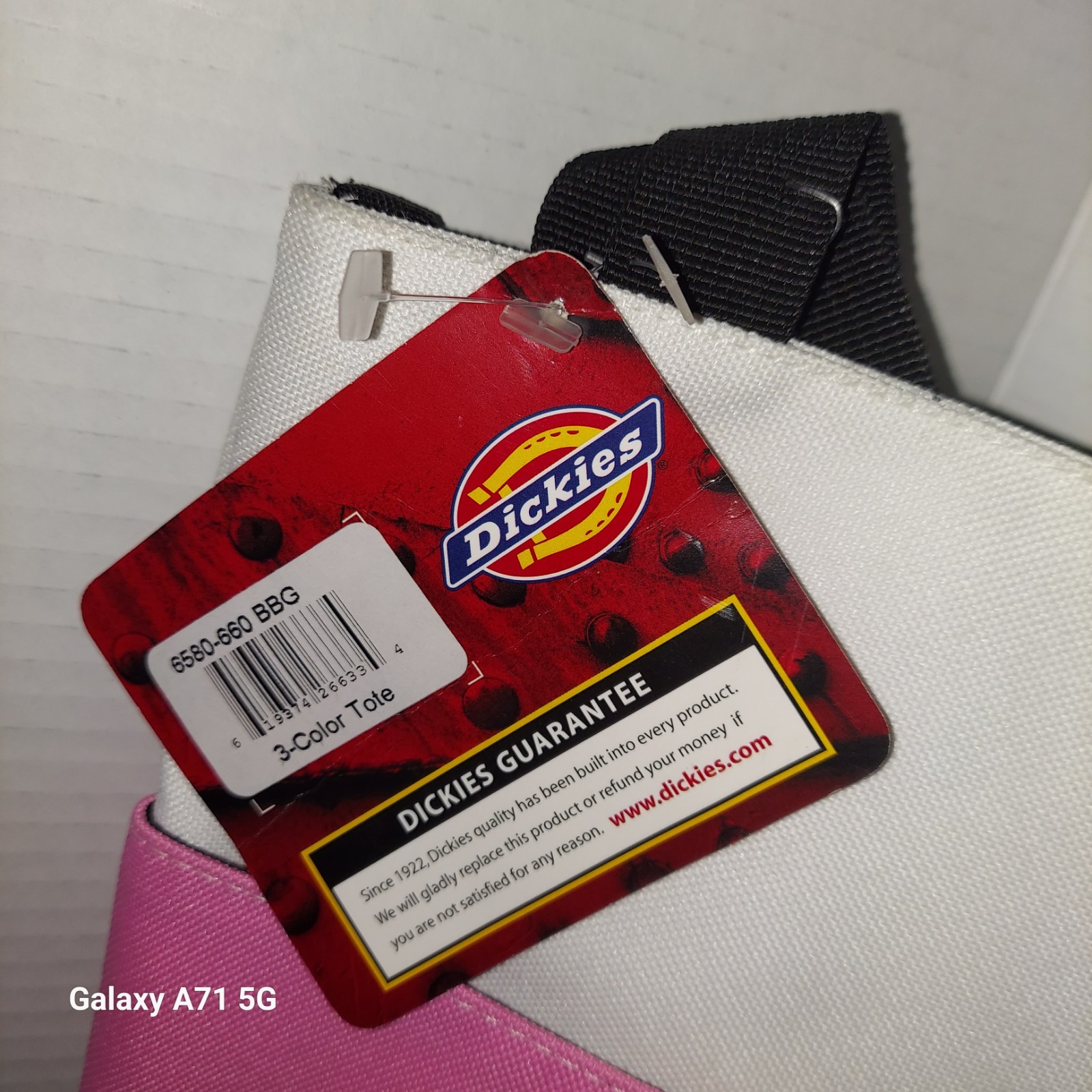 Dickies Canvas Colorblock Tote Bag Unisex Adults White Pink Green