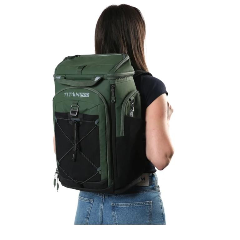 Titan PRO Backpack Cooler Green 26-Can Ice Walls Pockets Insulated Compartments