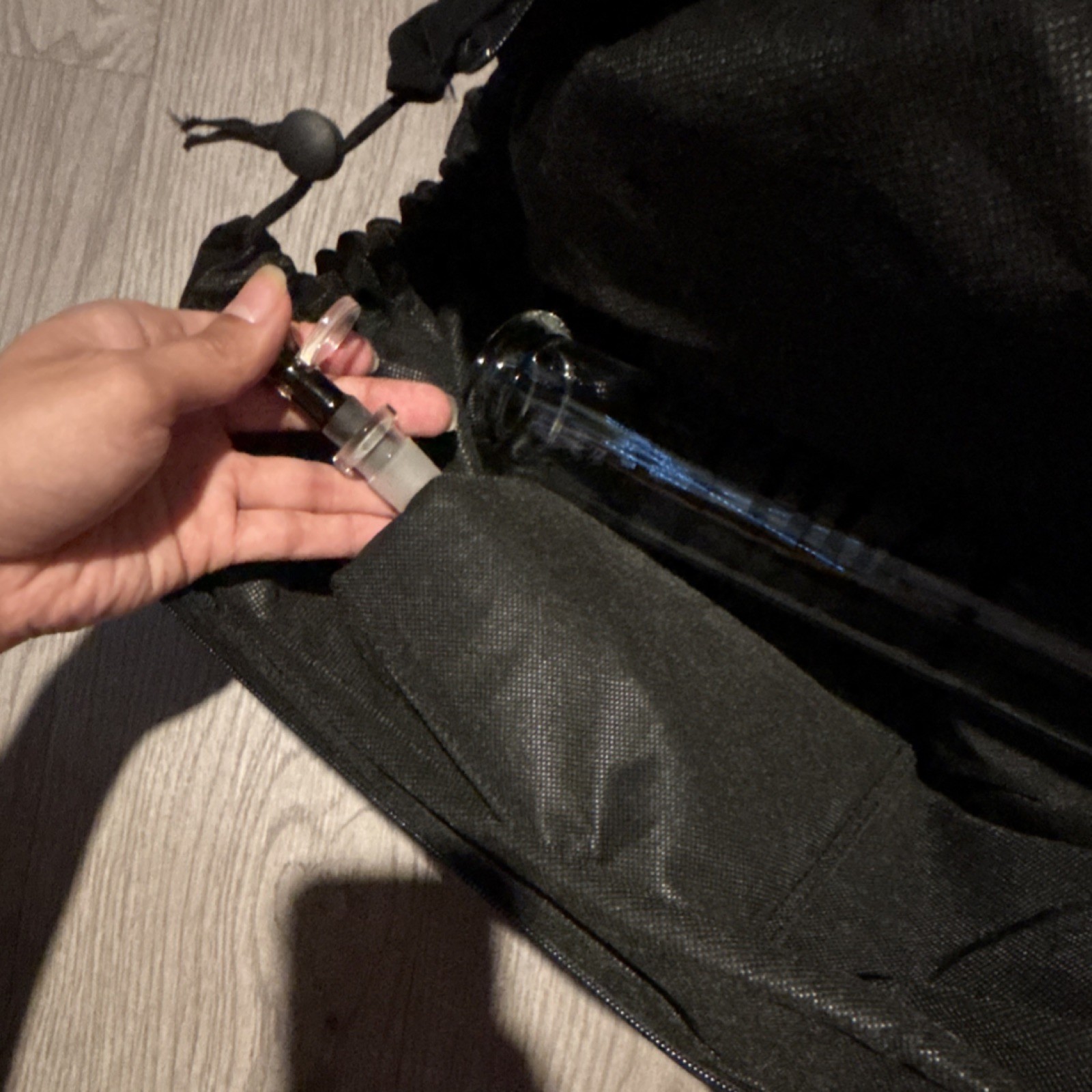 Large Black Duffle Bag w/ Shoulder Strap, Drawstring Zip, Pockets