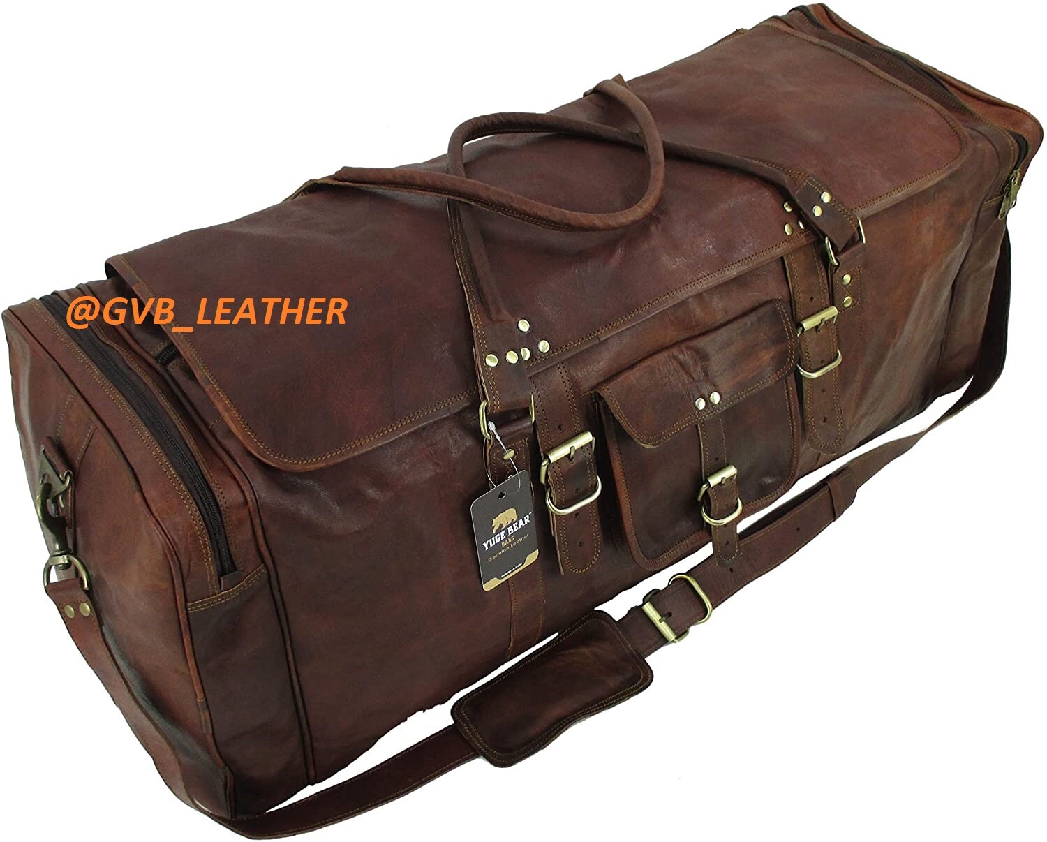 VINTAGE VERY VERY LARGE GENUINE LEATHER HOLDALL TRAVEL WEEKEND DUFFEL BAG TAN