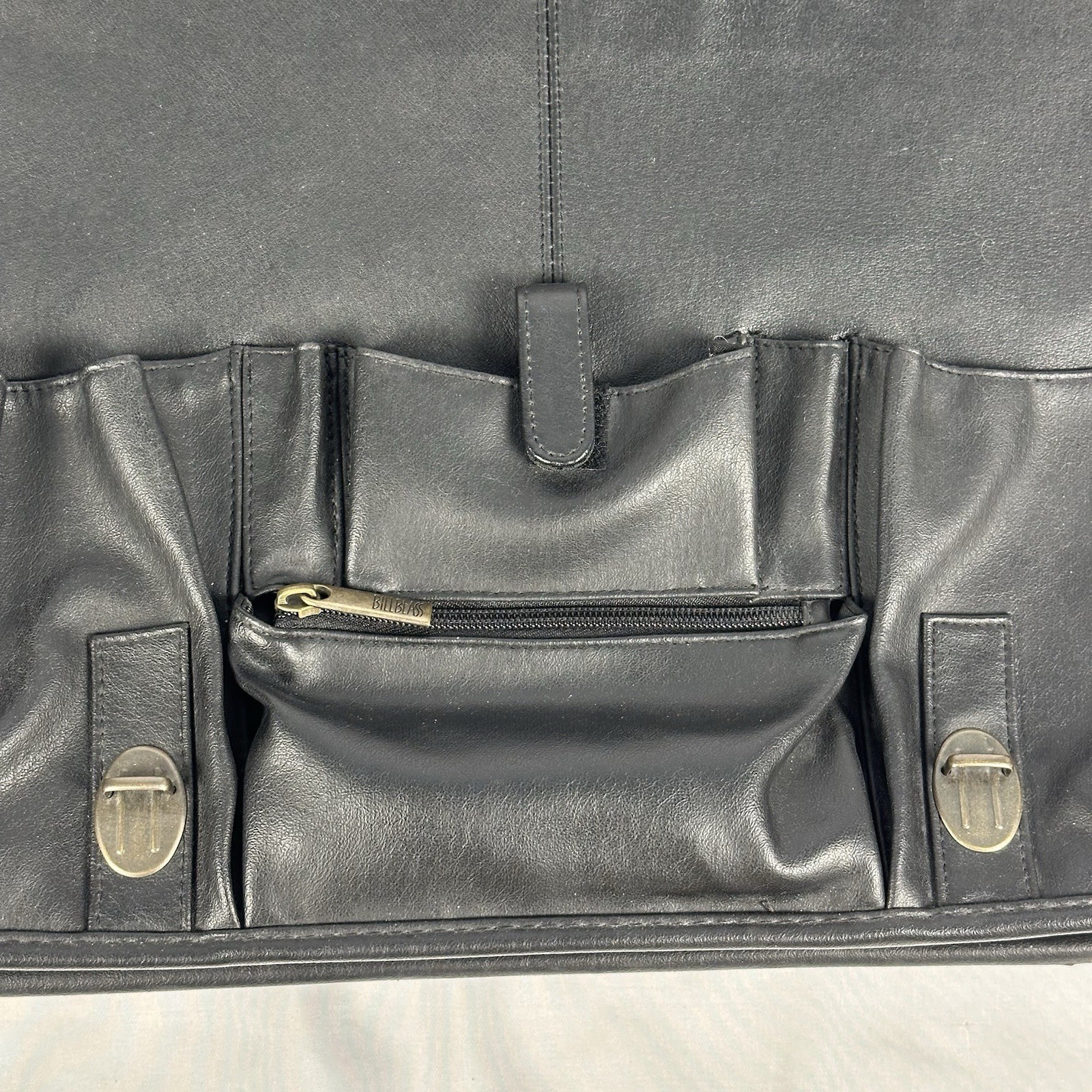 Vintage Bill Blass Leather Briefcase Messenger Bag Black Multi Pocket Work