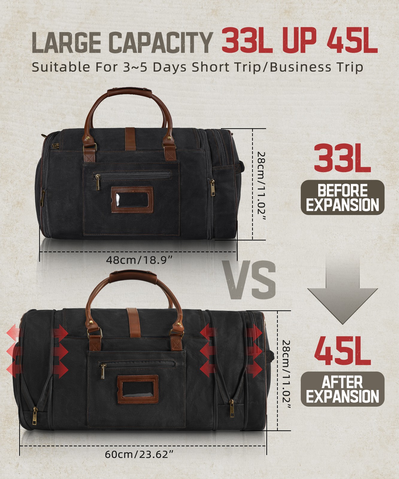 Large Travel Duffel Bag Expandable Weekend Luggage Sports Backpack Shoulder Bag