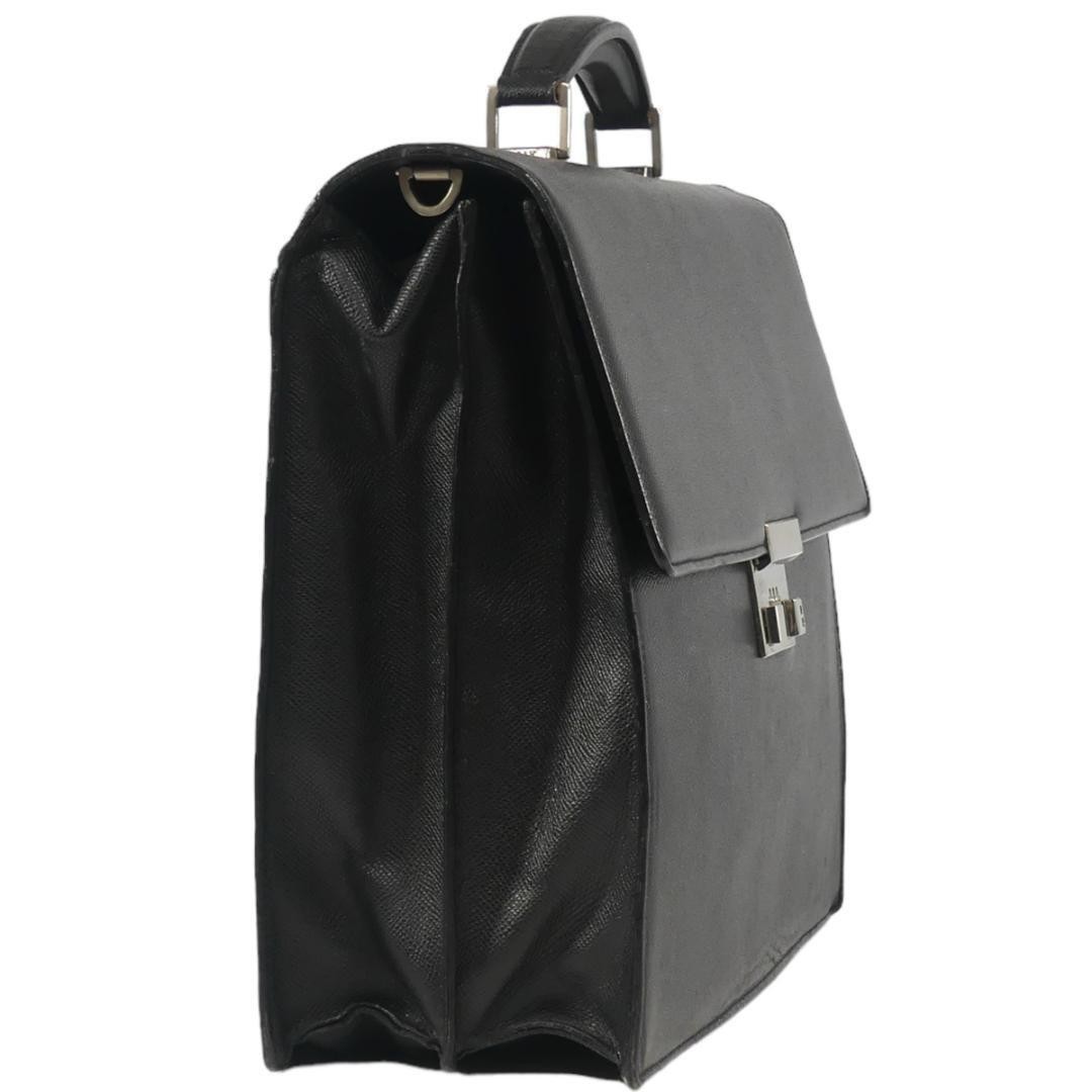 BALLY Business Bag Black Genuine Leather Briefcase Luxury With Key 14x41x32cm