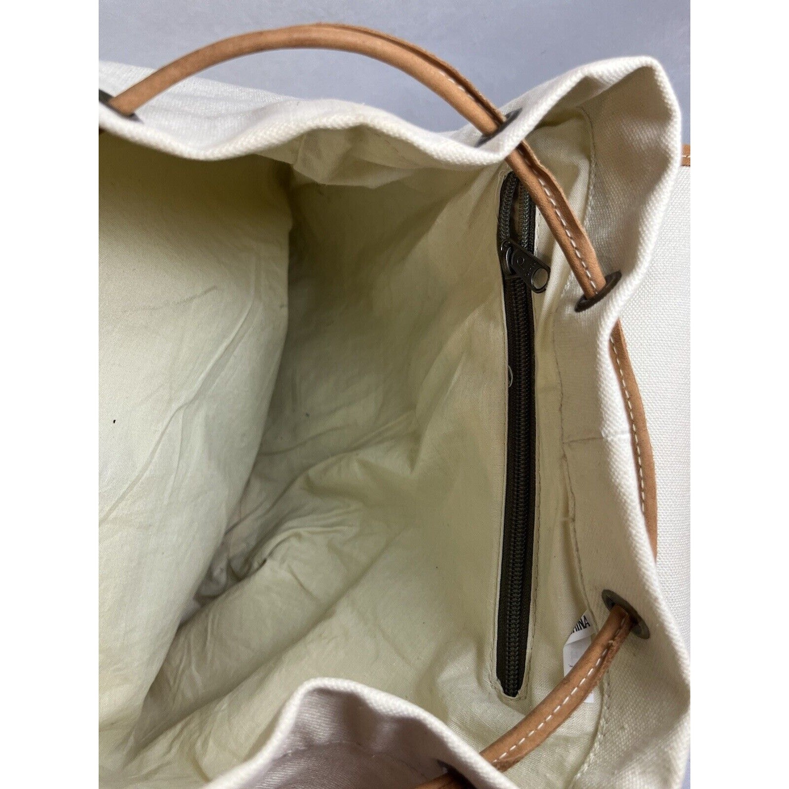 GH Bass Canvas Backpack Rucksack Drawstring Closure Bucket Style Leather Trim