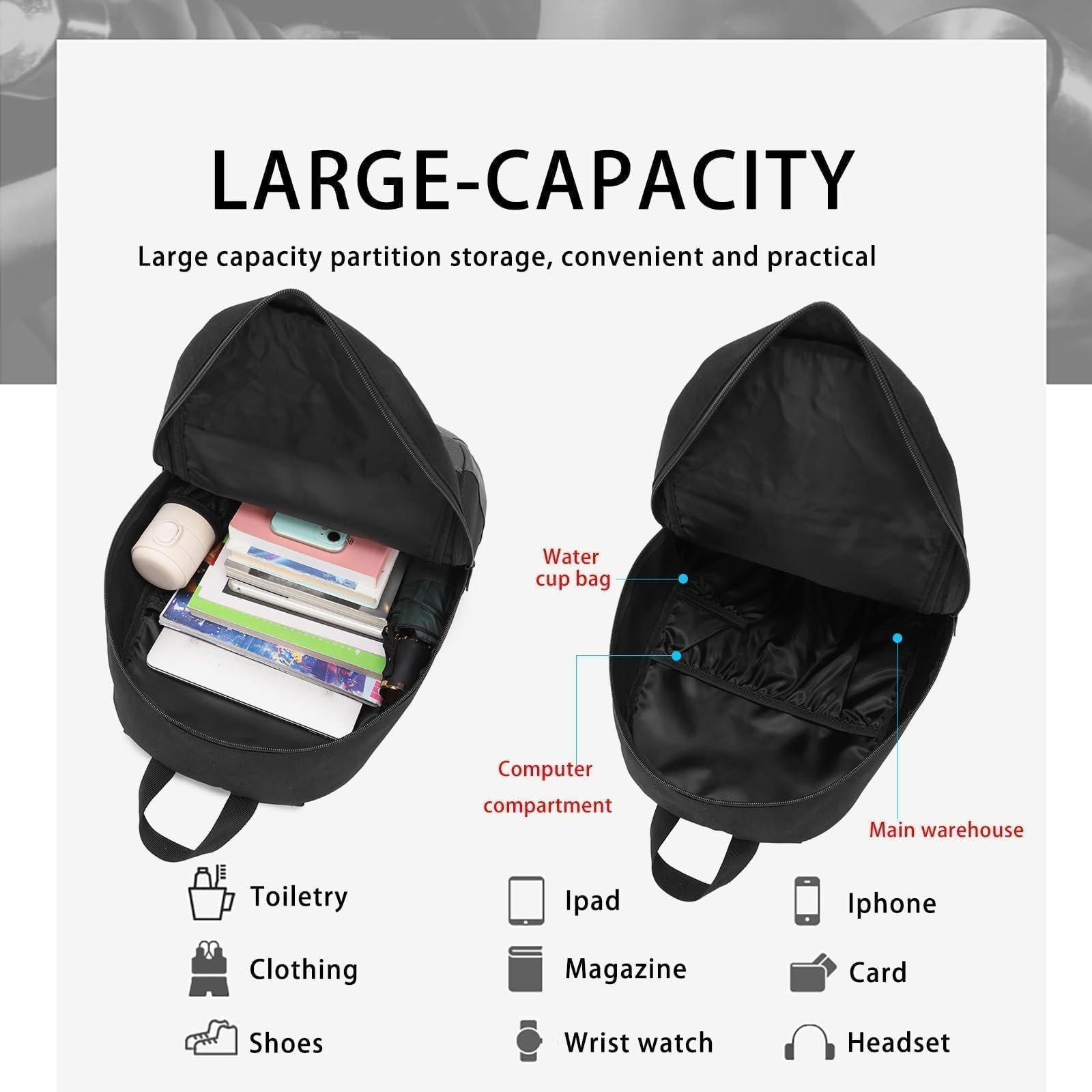 Small Waterproof Backpack Lightweight Casual Daypack Fits 15.6 In Laptop