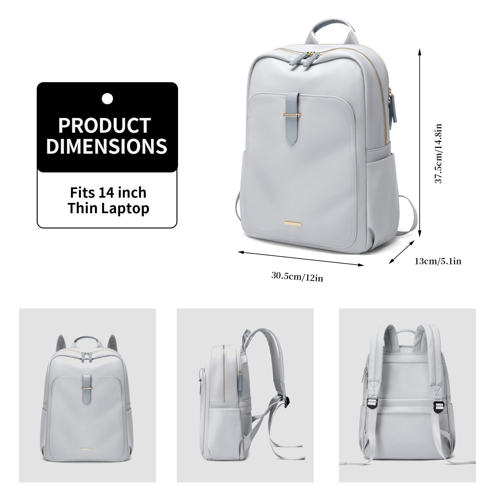 Laptop Backpack Purse for Women Fits 14 Inch Notebook Pale Grey Daypack