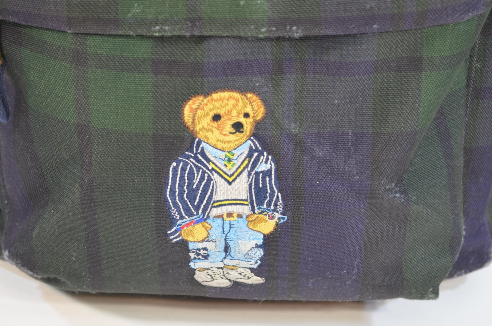 Polo Ralph Lauren Bear Plaid Canvas School Backpack Bag Blue Green