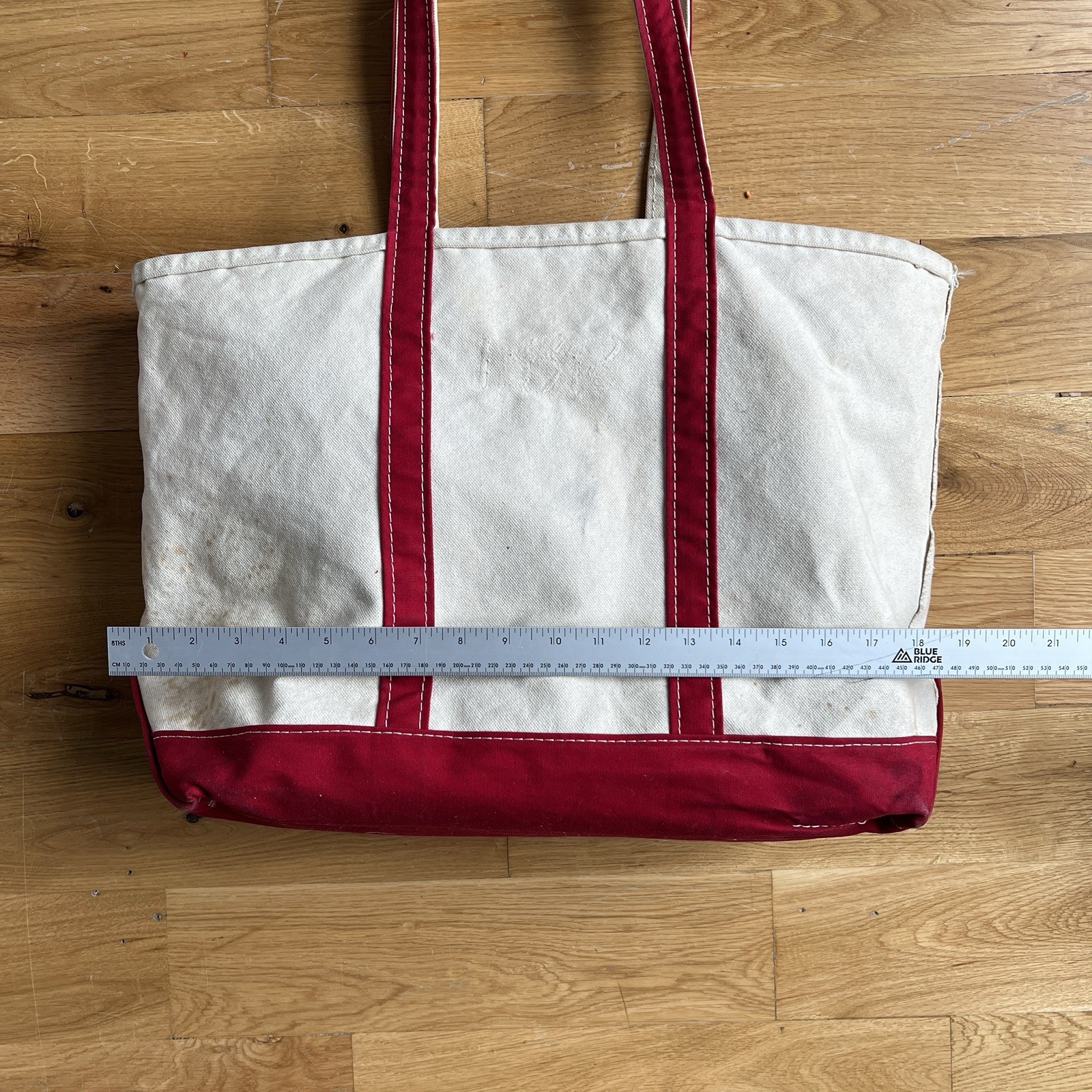 Vintage 90’s 00’s LL Bean Boat and Tote Bag Large Ivory Red Canvas USA Stained