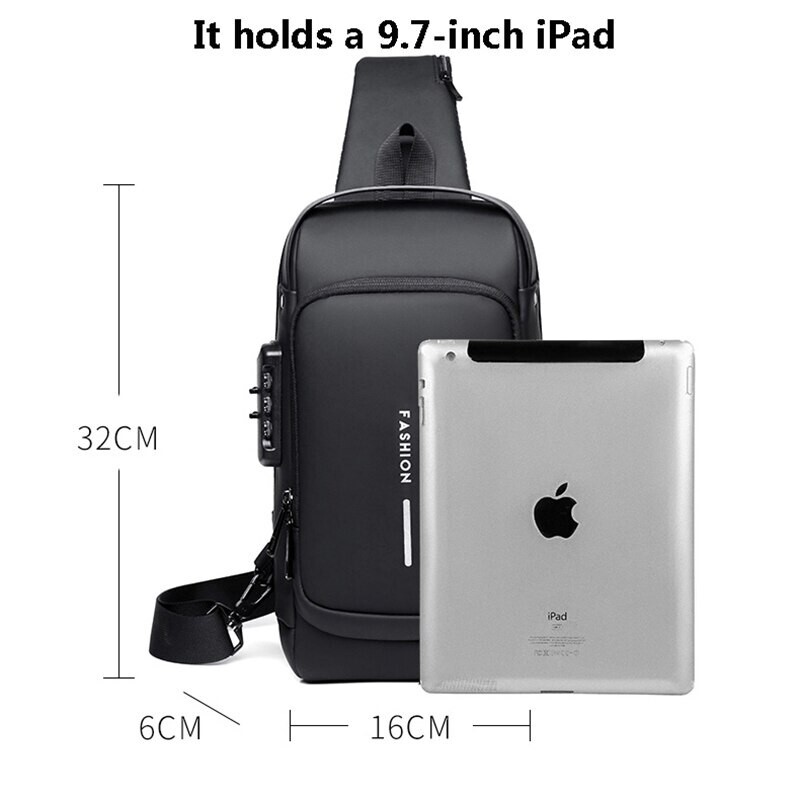 Cross Body Shoulder Bag Waterproof Multifunction Anti Theft USB Bag