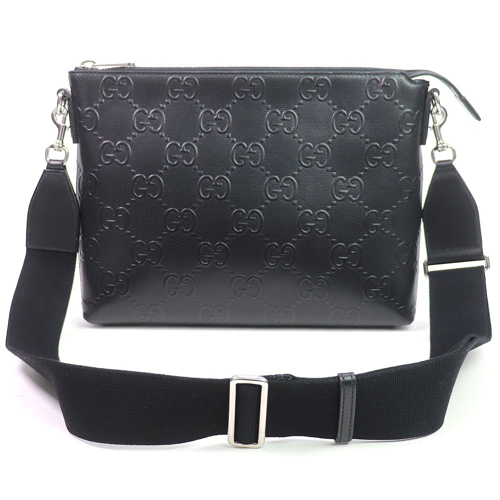 Gucci GG Embossed Medium Messenger Bag Black Shoulder Bag Clutch Bag Crossbody
