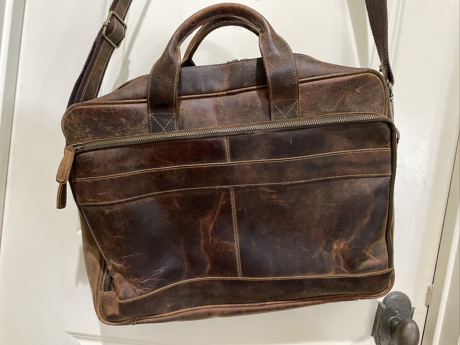 KomalC Brown Leather Laptop Briefcase Shoulder Strap Messenger Bag