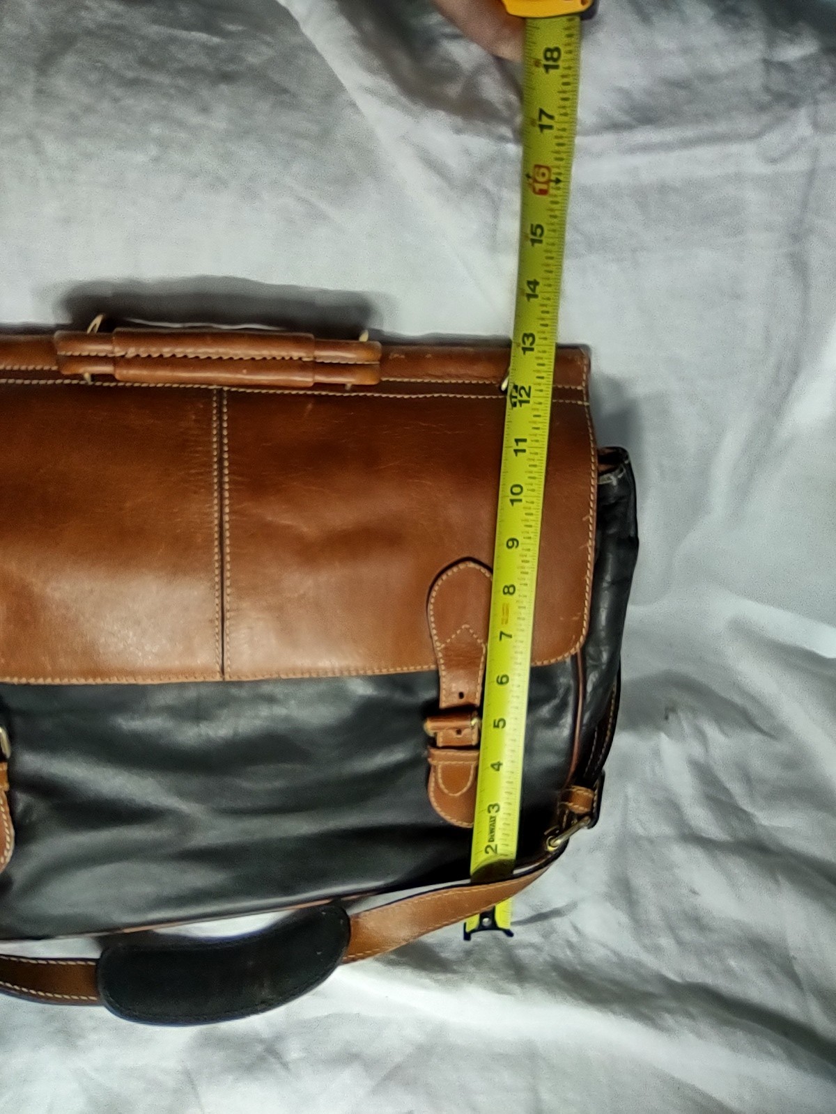 Delfina Two Tone Brown Black Leather Briefcase Messenger Bag